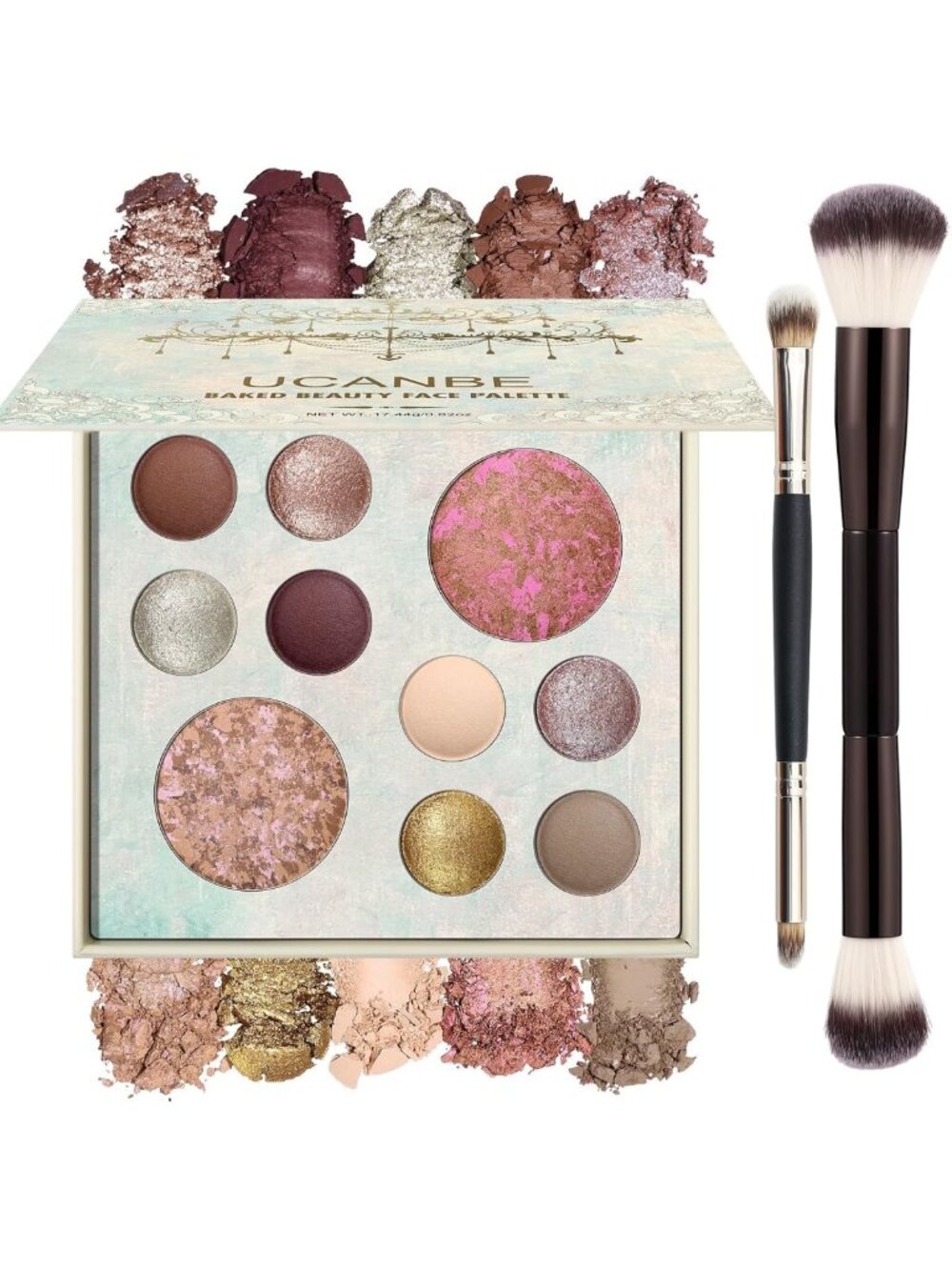 All-in-One Makeup Palette Set: Blush, Bronzer, 8 Pigmented Eyeshadows & Brushes